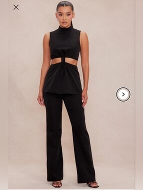 Fashion Nova Womens LUXE Black Cutout High-Neck PANT SET